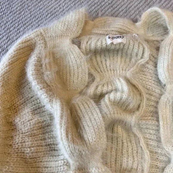 b-Sharp Womens Cream Mohair Blend Knit Cardigan Sweater Sz L Boho Slouchy Dolman - Picture 3 of 14